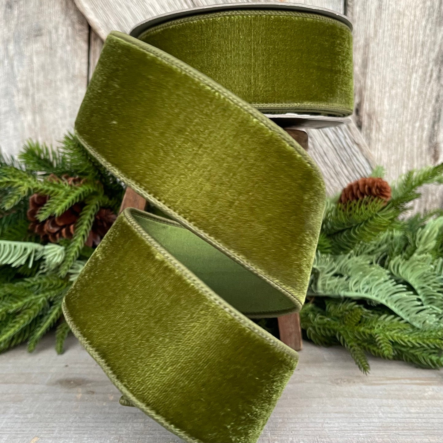 2.5" Forest Green Velvet Ribbon, Farrisilk Ribbon, Wired Ribbon