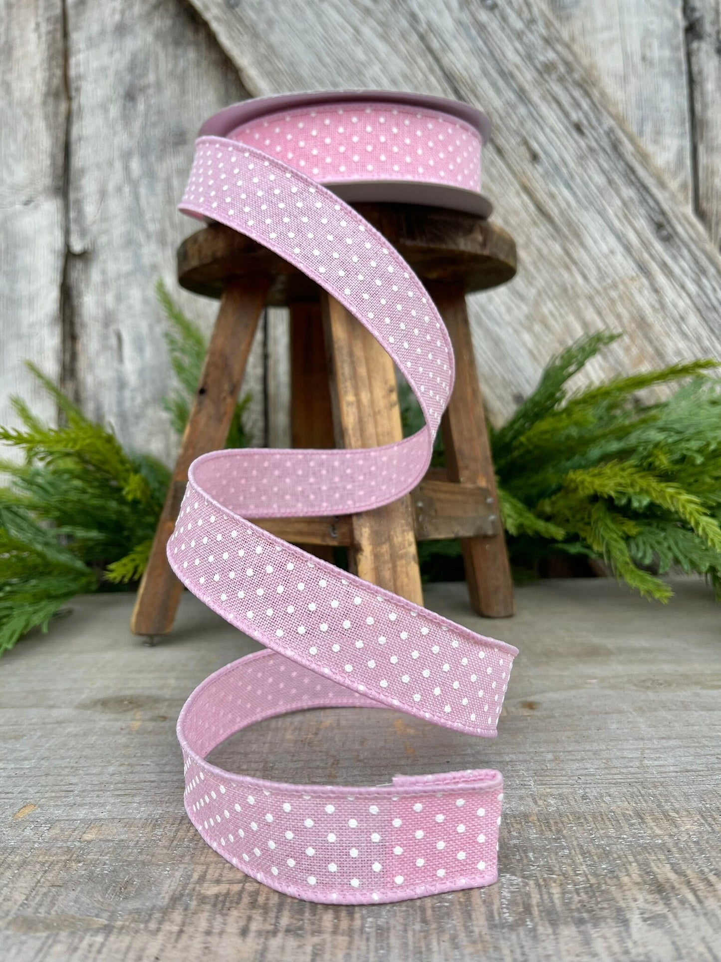 7/8" Pink Ribbon, Light Pink Swiss Dots Ribbon, Narrow RIbbon