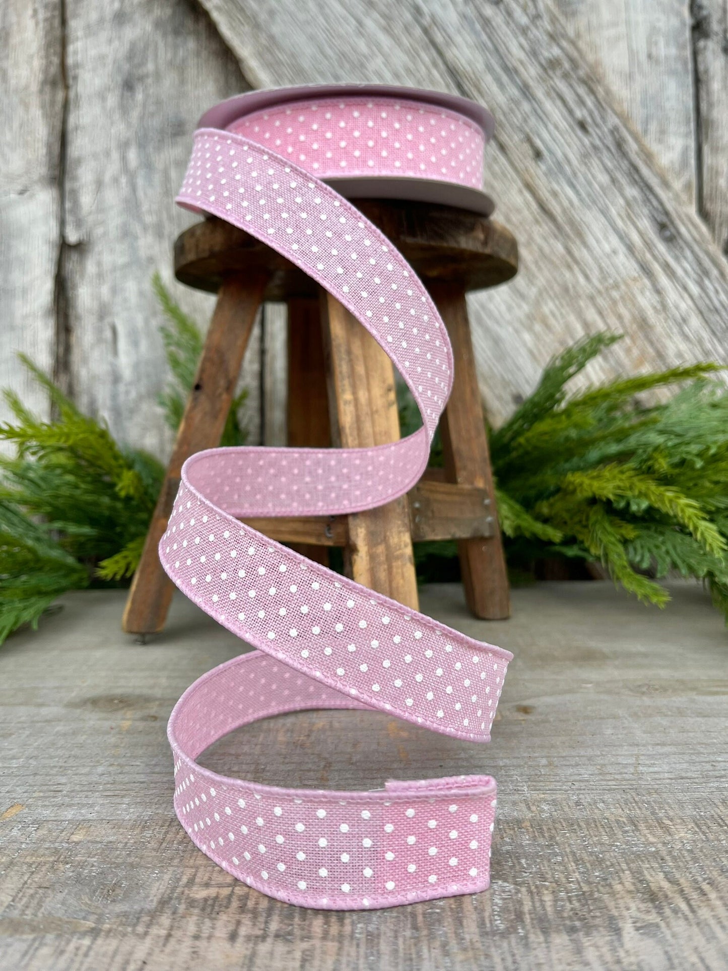 7/8" Pink Ribbon, Light Pink Swiss Dots Ribbon, Narrow RIbbon