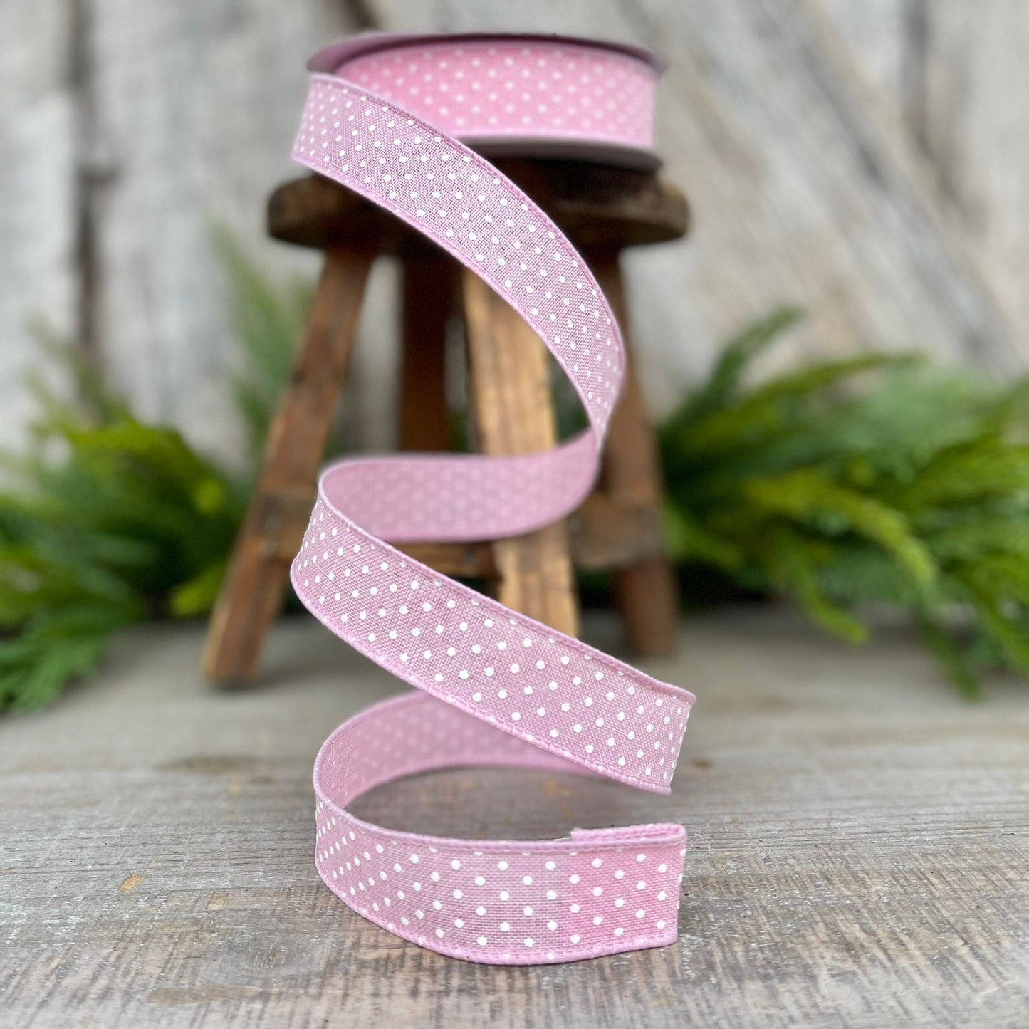 7/8" Pink Ribbon, Light Pink Swiss Dots Ribbon, Narrow RIbbon