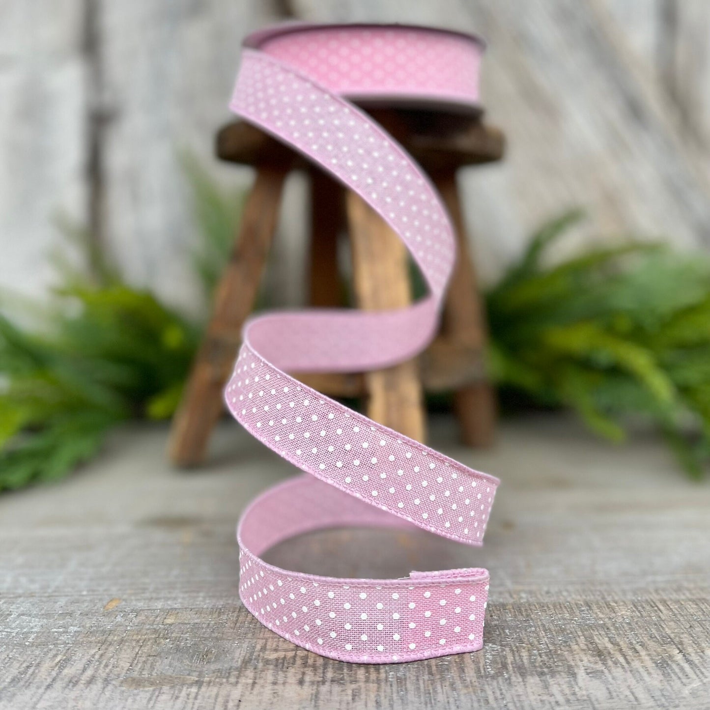 7/8" Pink Ribbon, Light Pink Swiss Dots Ribbon, Narrow RIbbon