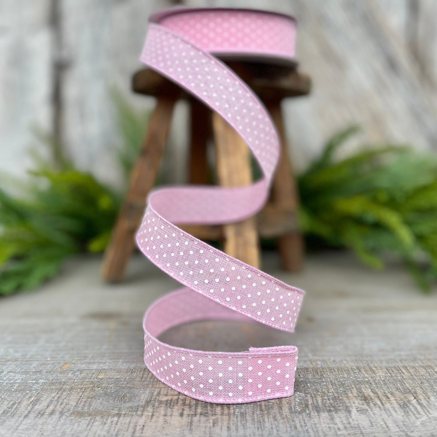 7/8" Pink Ribbon, Light Pink Swiss Dots Ribbon, Narrow RIbbon