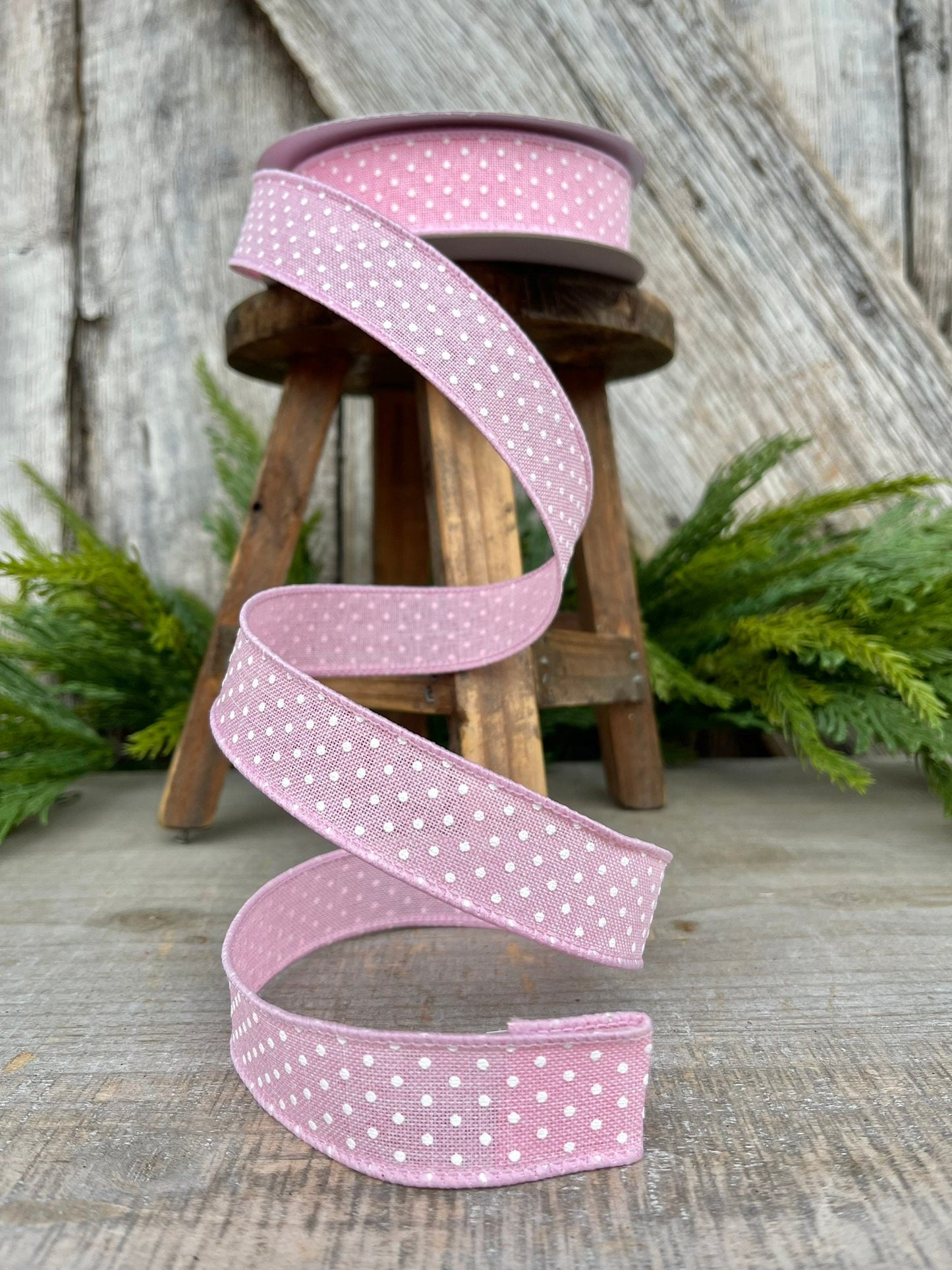 7/8" Pink Ribbon, Light Pink Swiss Dots Ribbon, Narrow RIbbon
