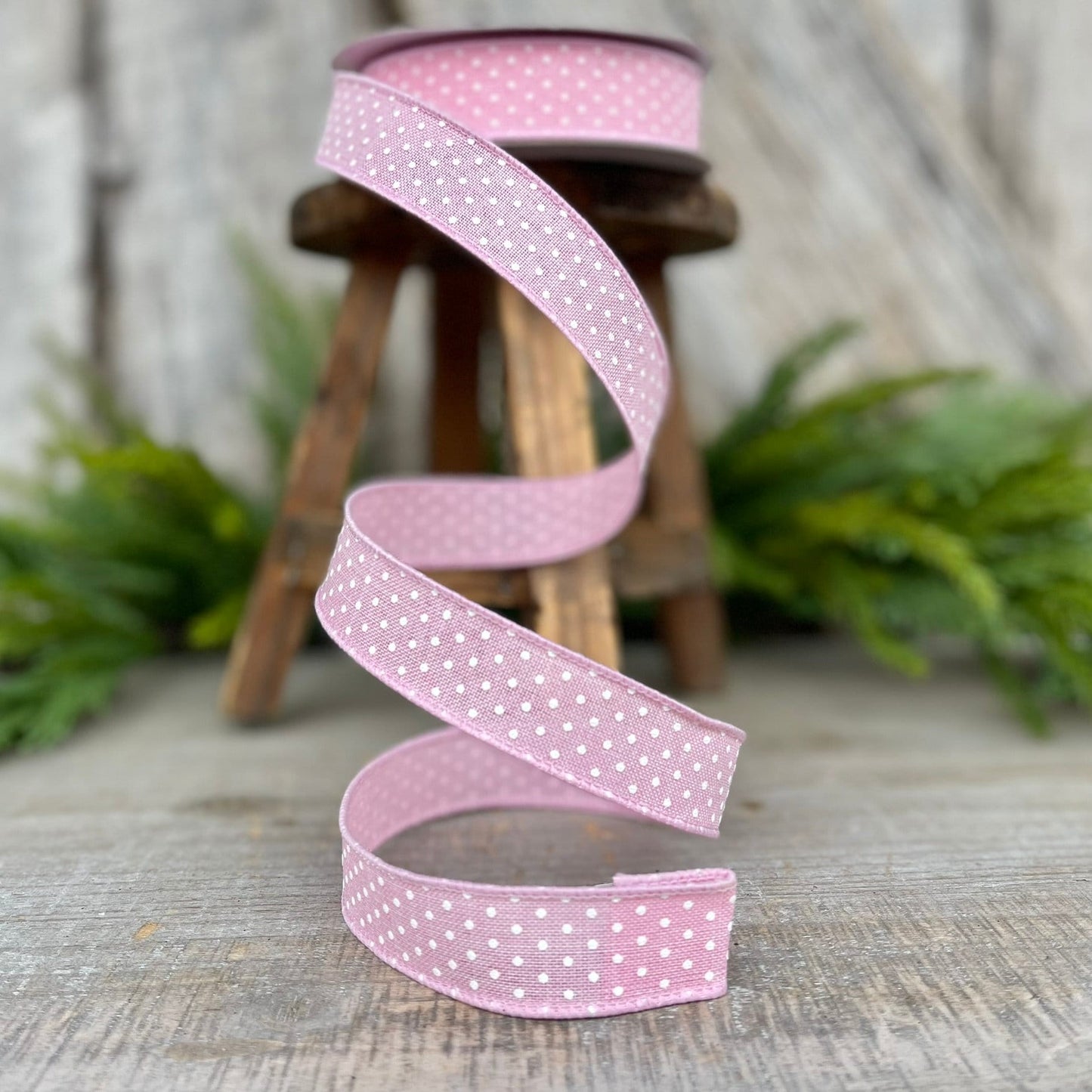 7/8" Pink Ribbon, Light Pink Swiss Dots Ribbon, Narrow RIbbon