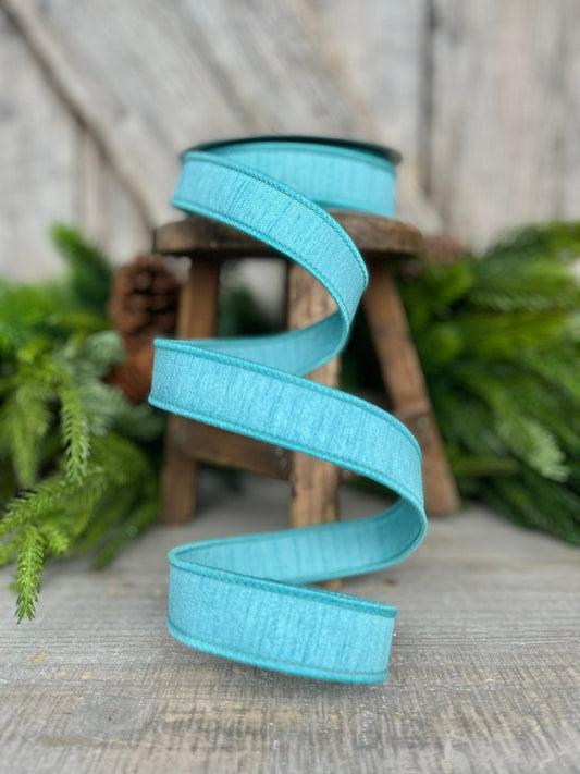 1” Light Blue Dupion Ribbon, Farrisilk ribbon, wired ribbon