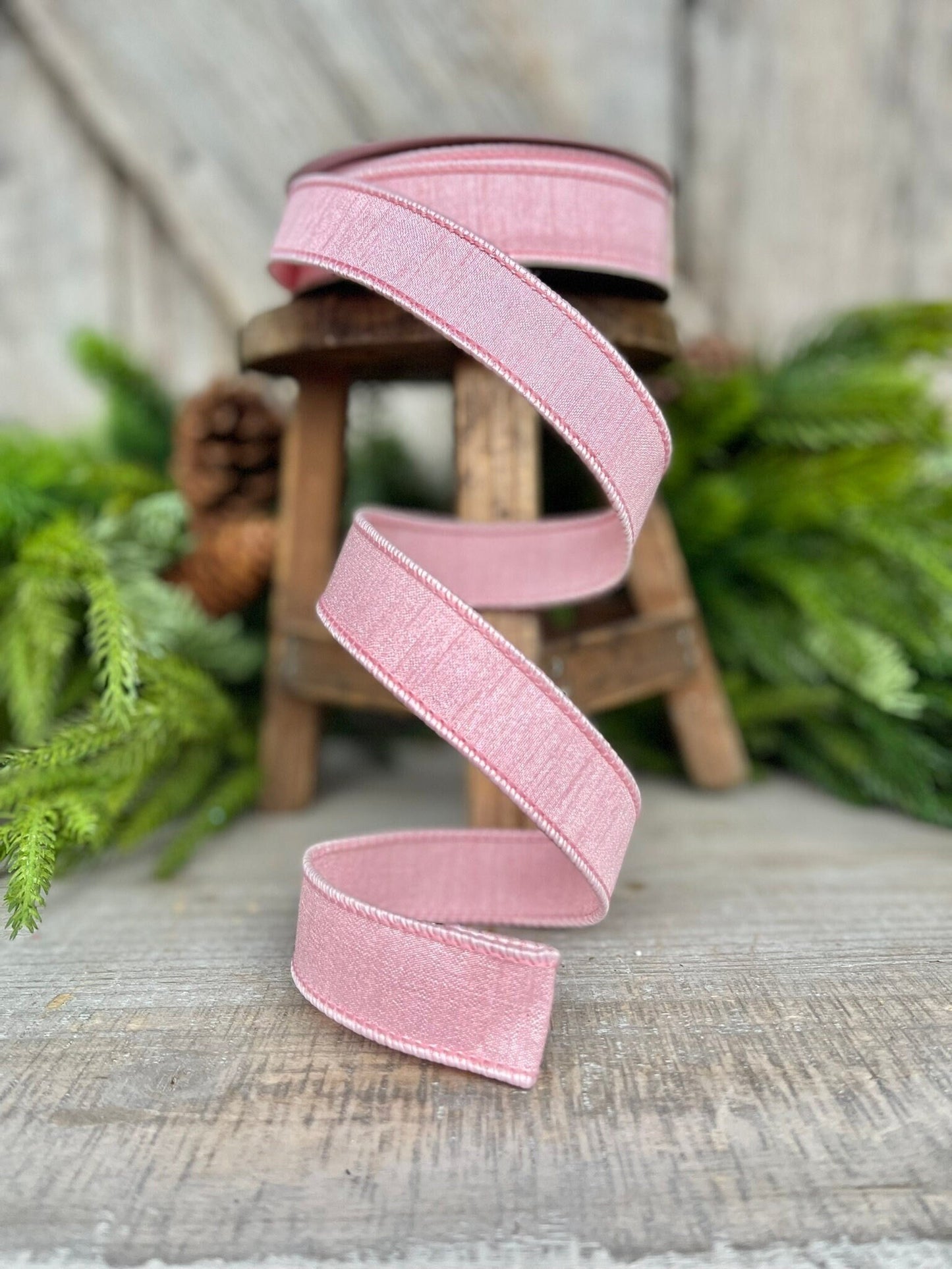1” Rose Pink Dupion Ribbon, Farrisilk ribbon, wired ribbon