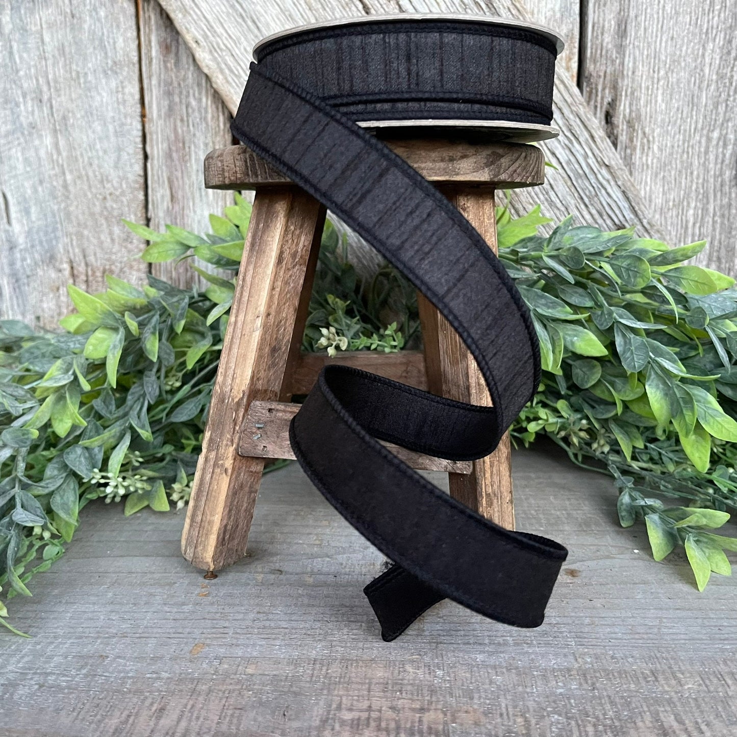 1" Black Dupion Ribbon, Farrisilk Ribbon, Wired Ribbon