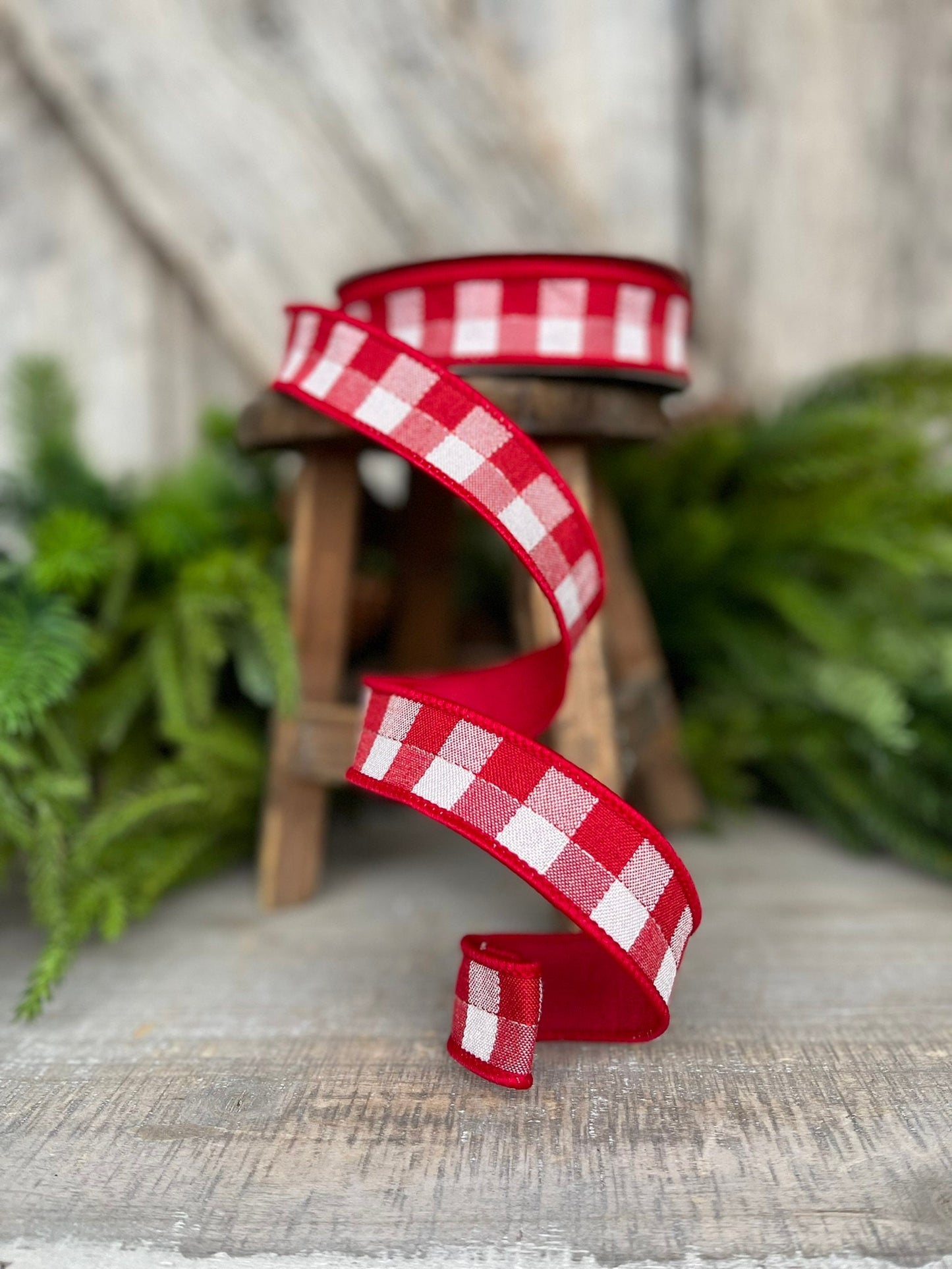 1" Red Checks Stitchery Ribbon, Farrisilk Ribbon, Red White Ribbon