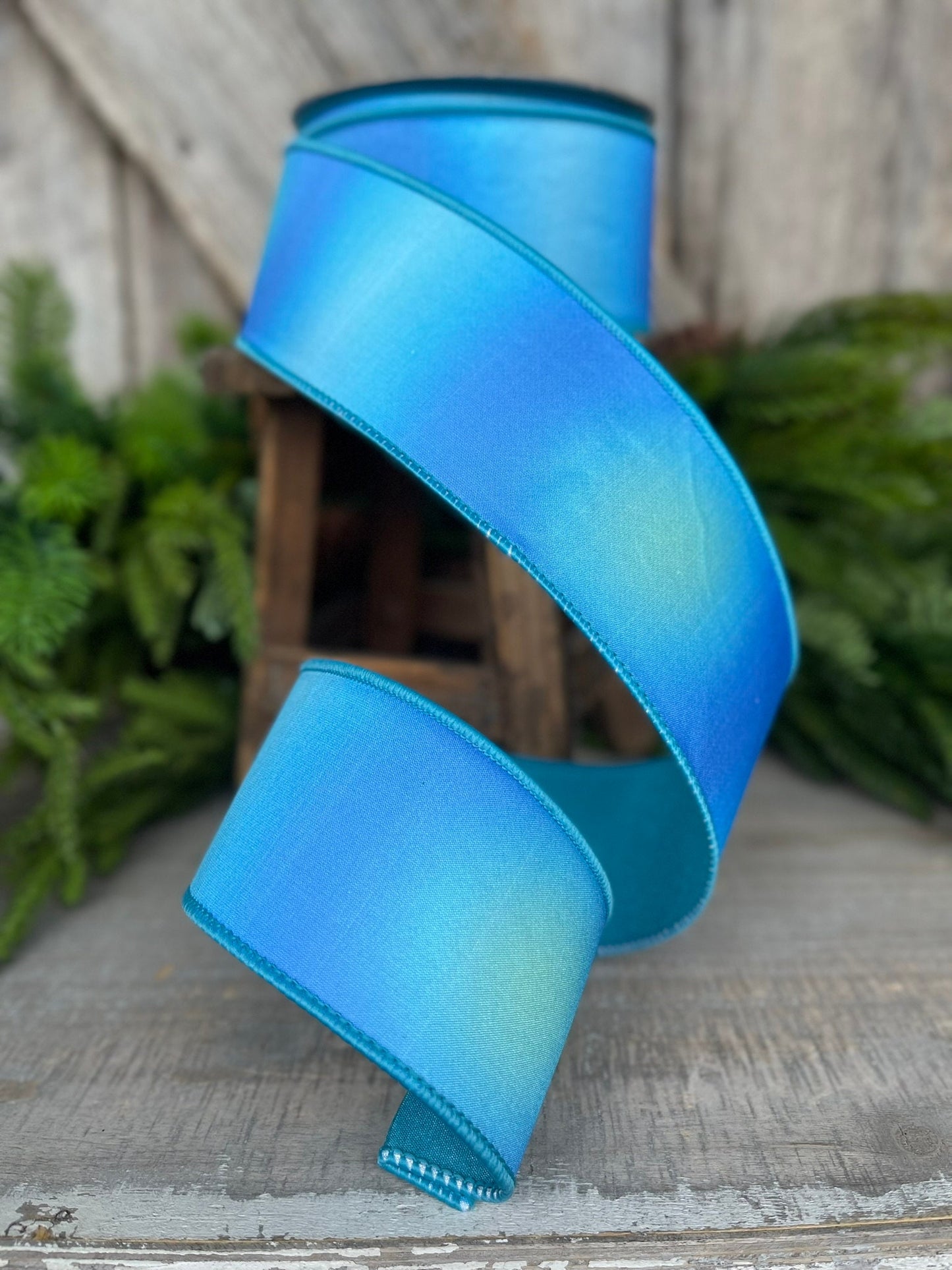 2.5" Turquoise Prismatic Ribbon, Farrisilk RIbbon, Blue Wired RIbbon