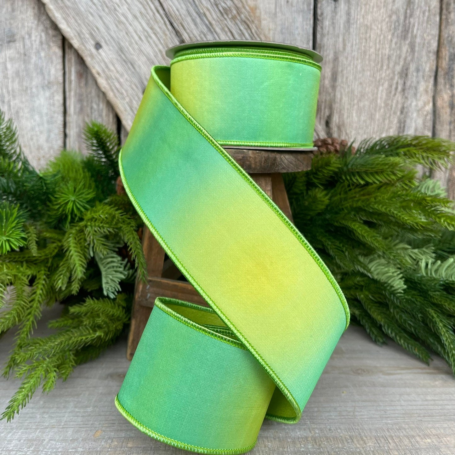 2.5" Green Prismatic Ribbon, Farrisilk RIbbon, Green Wired RIbbon
