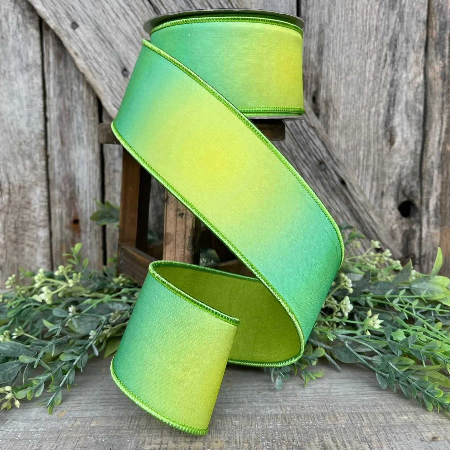 2.5" Green Prismatic Ribbon, Farrisilk RIbbon, Green Wired RIbbon