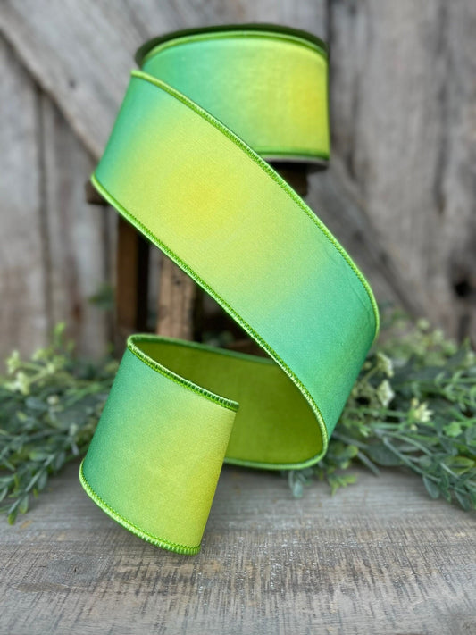 2.5" Green Prismatic Ribbon, Farrisilk RIbbon, Green Wired RIbbon