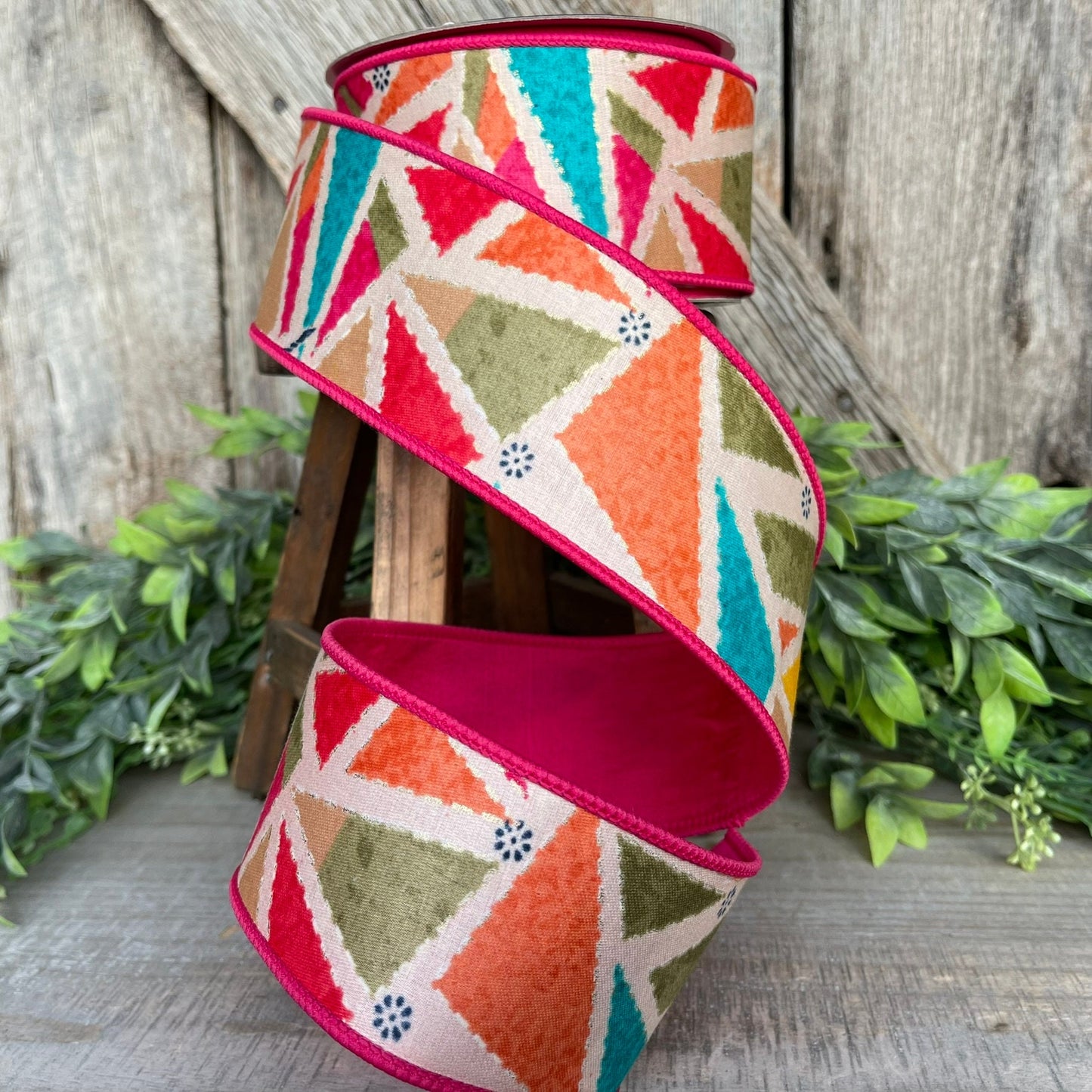 2.5" Vibrant Mosaic Wired Ribbon, Farrisilk Ribbon