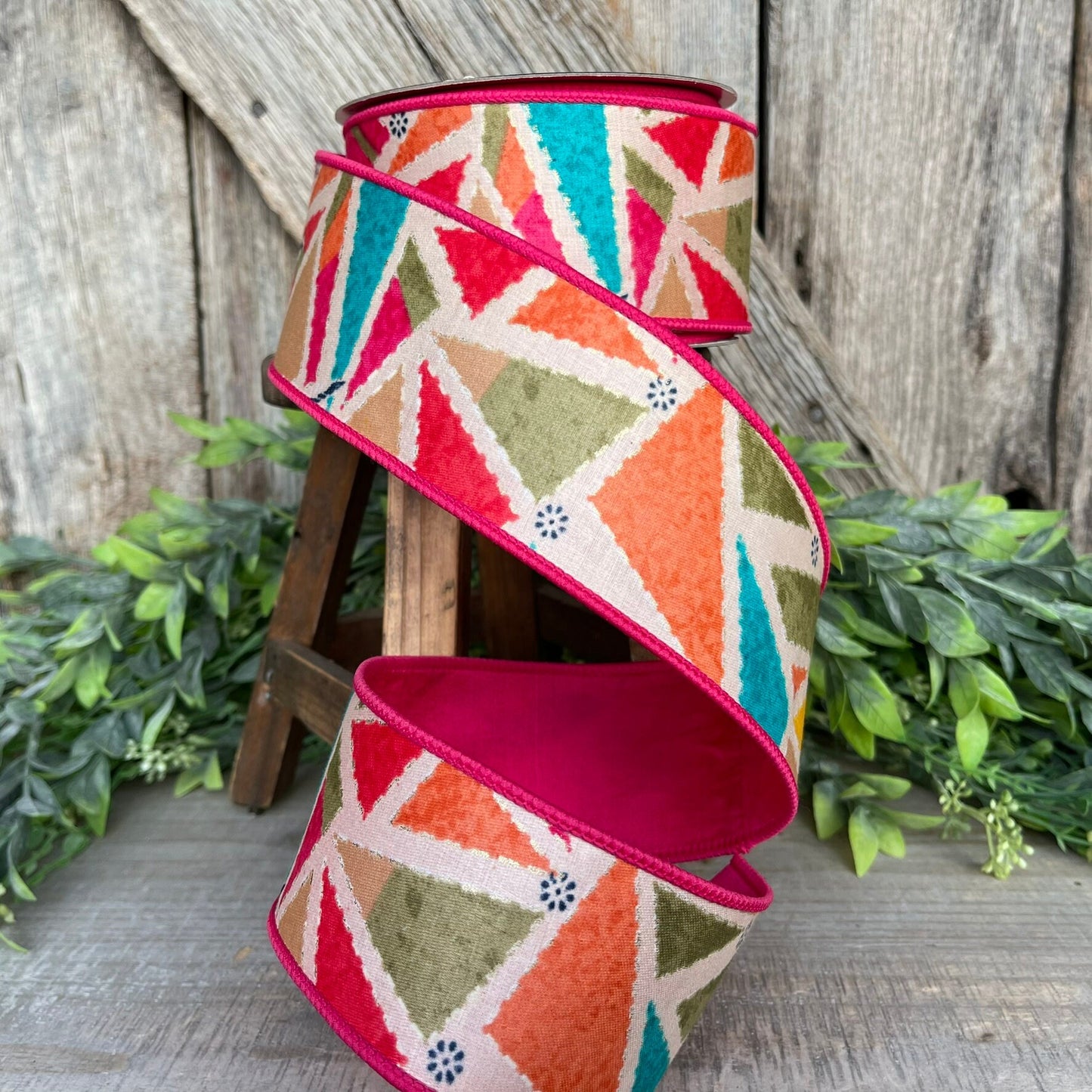 2.5" Vibrant Mosaic Wired Ribbon, Farrisilk Ribbon