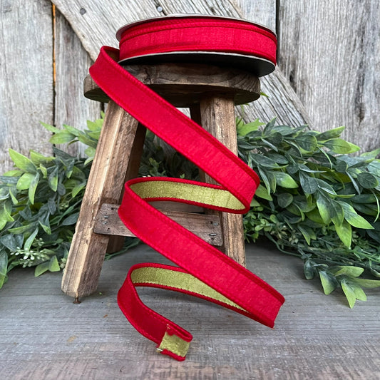 3/4" Red Green Ribbon, Farrisilk Ribbon, Double Sided Ribbon