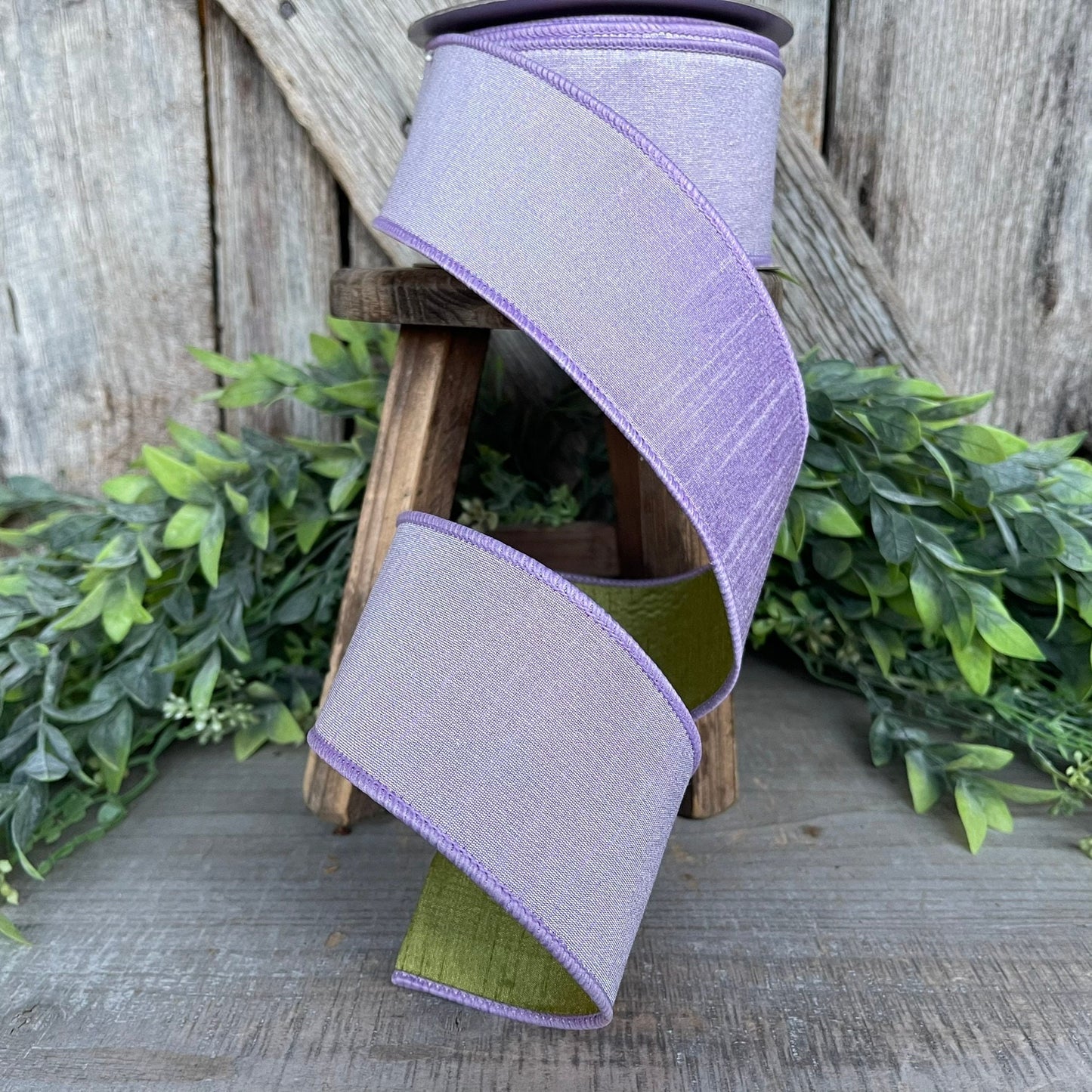 2.5" Lavender Green Ribbon, Farrisilk ribbon, wired ribbon
