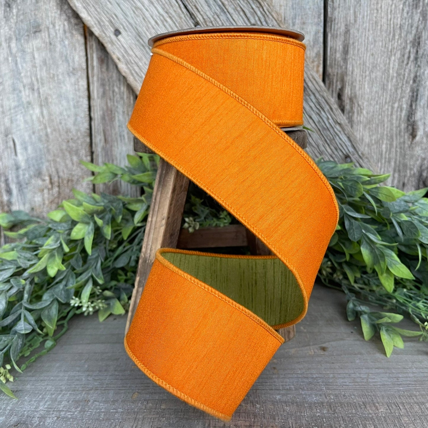 2.5” Orange Green Ribbon, Farrisilk ribbon