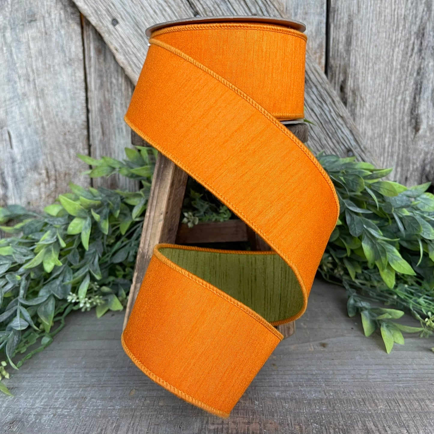 2.5” Orange Green Ribbon, Farrisilk ribbon