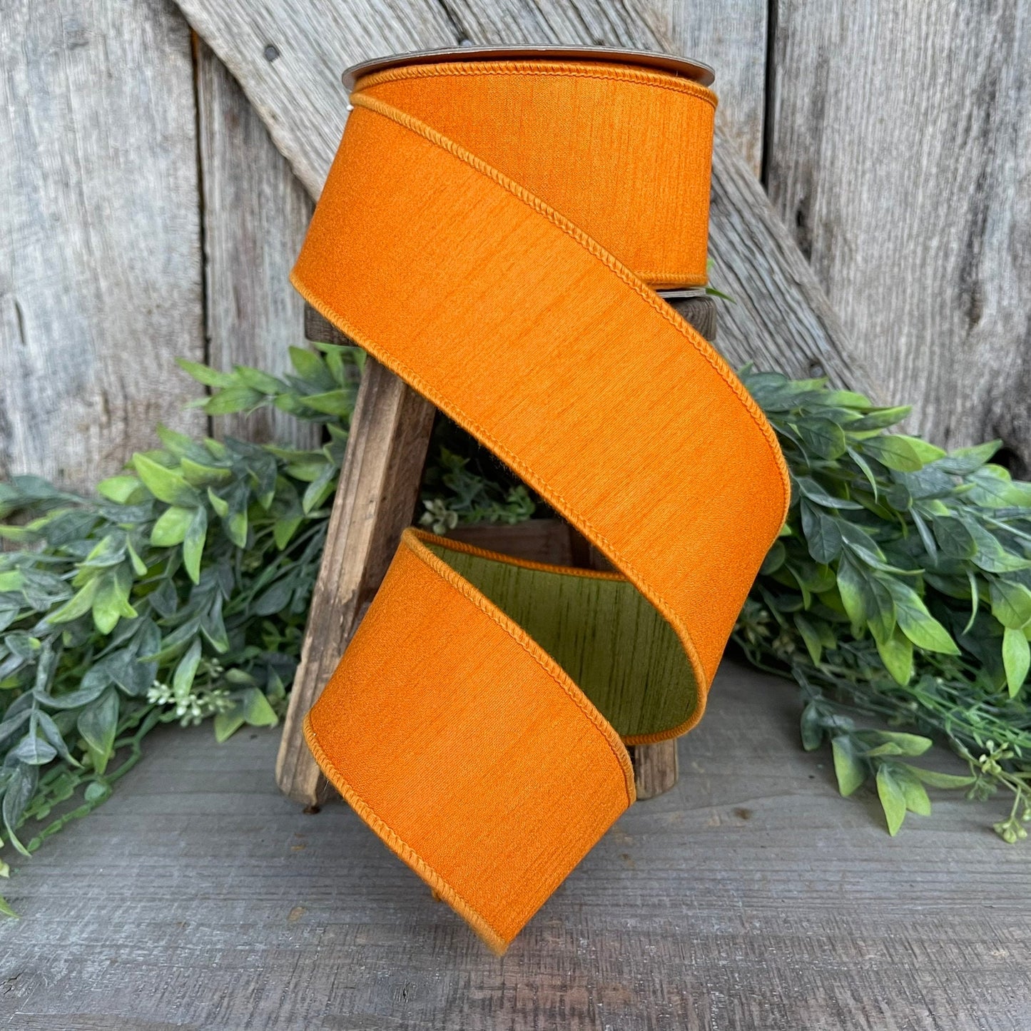 2.5” Orange Green Ribbon, Farrisilk ribbon