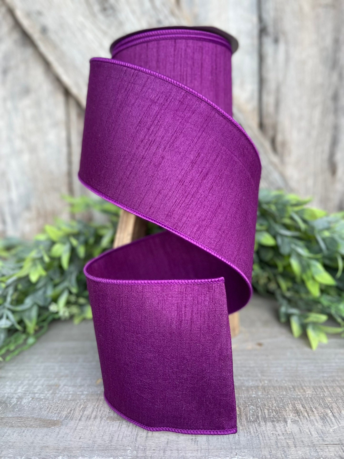 4” Purple Dupion Ribbon, Farrisilk ribbon, wired ribbon