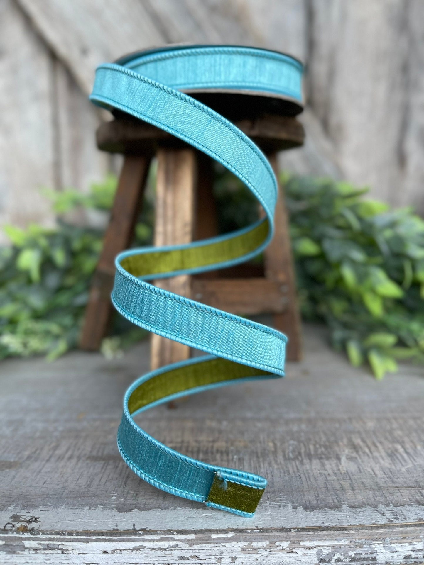 3/4” Light Blue Green Ribbon, Farrisilk ribbon, wired ribbon