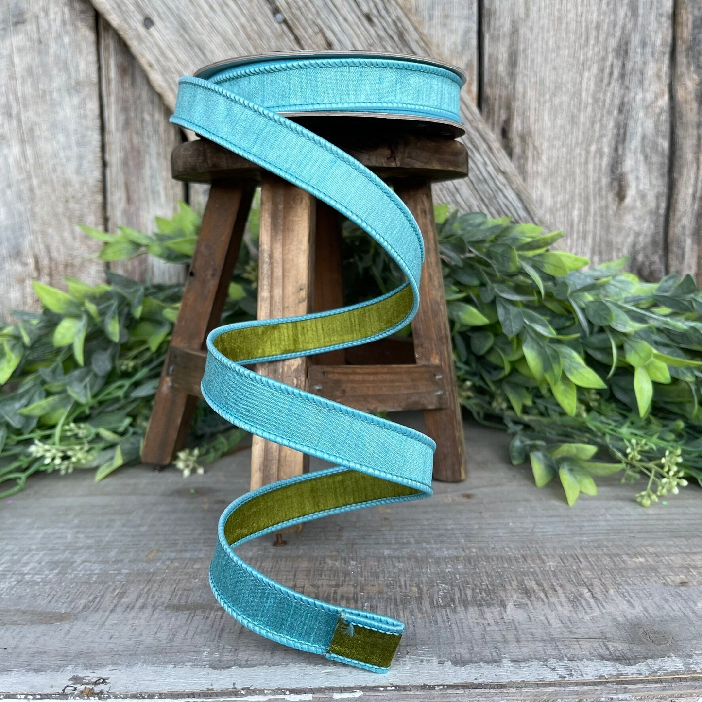 3/4” Light Blue Green Ribbon, Farrisilk ribbon, wired ribbon