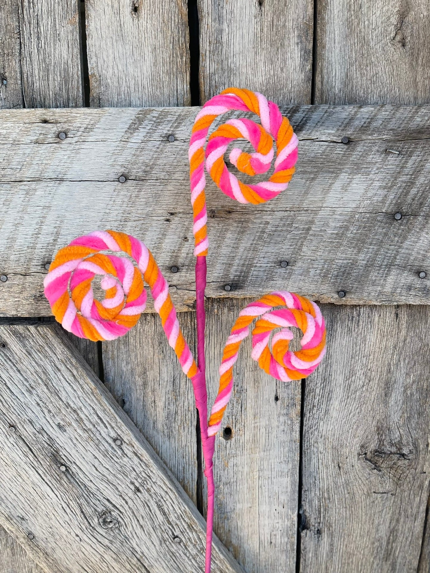 20" Pink Orange Stripe Spiral Curly Spray, Easter Decor, Wreath Spray