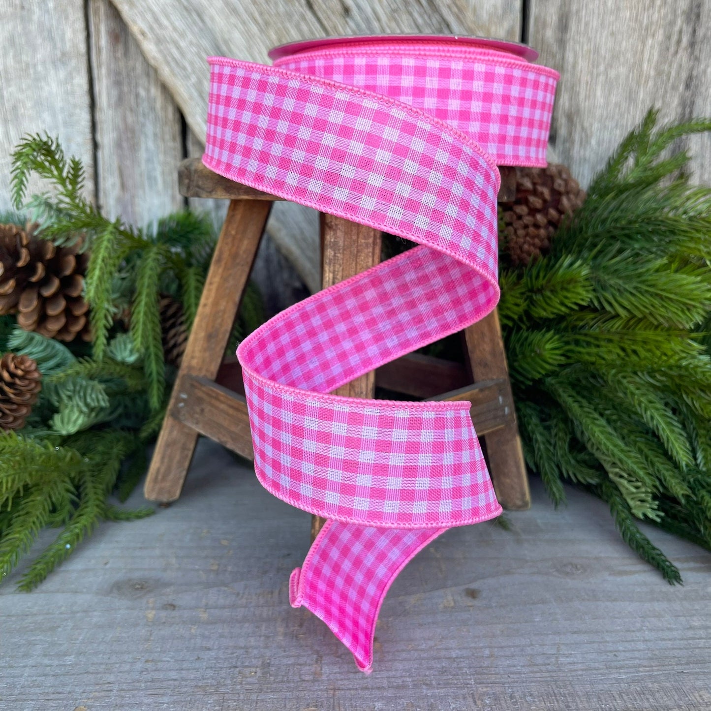 1.5" Bubblegum Pink Gingham Ribbon, Farrisilk Ribbon