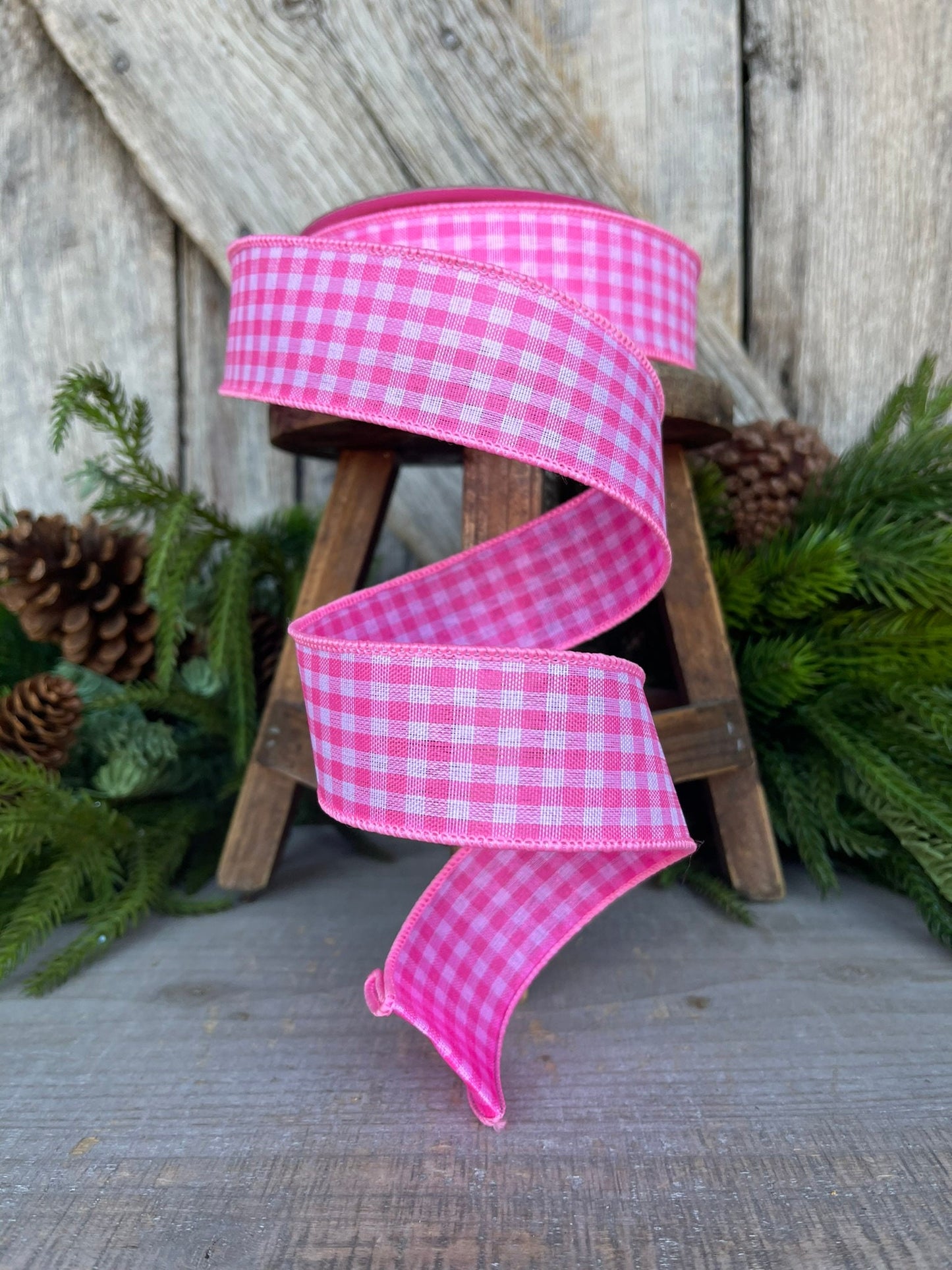 1.5" Bubblegum Pink Gingham Ribbon, Farrisilk Ribbon