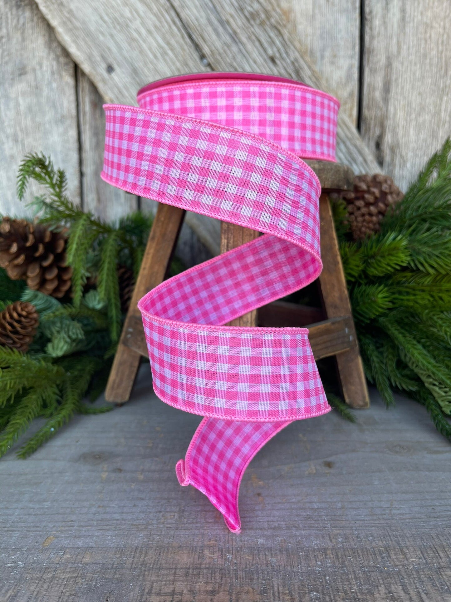 1.5" Bubblegum Pink Gingham Ribbon, Farrisilk Ribbon