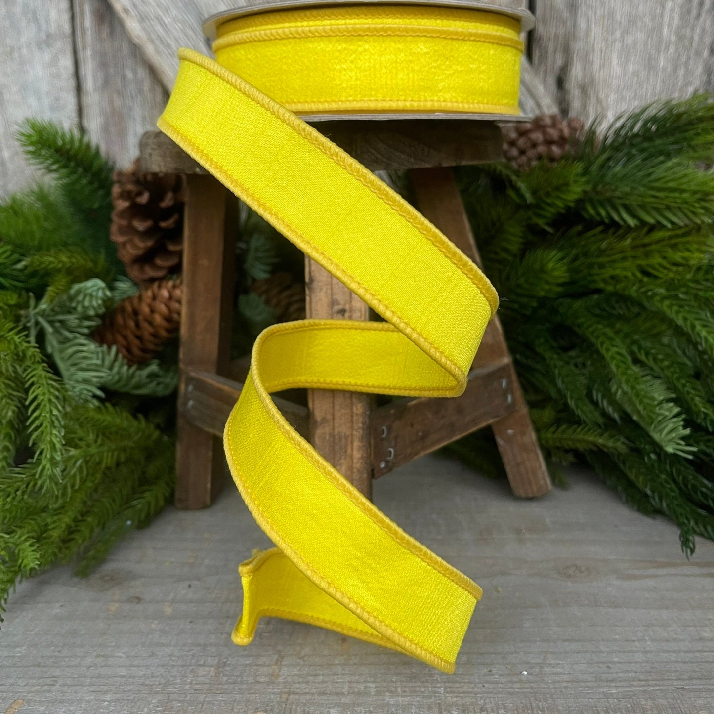 1" Yellow Dupion Ribbon, Farrisilk Ribbon, Spring Ribbon