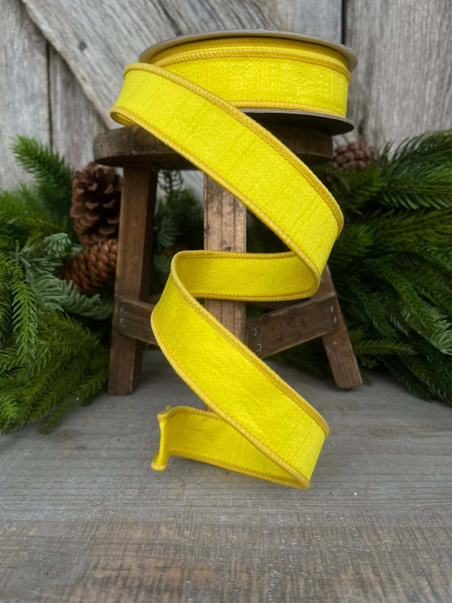 1" Yellow Dupion Ribbon, Farrisilk Ribbon, Spring Ribbon