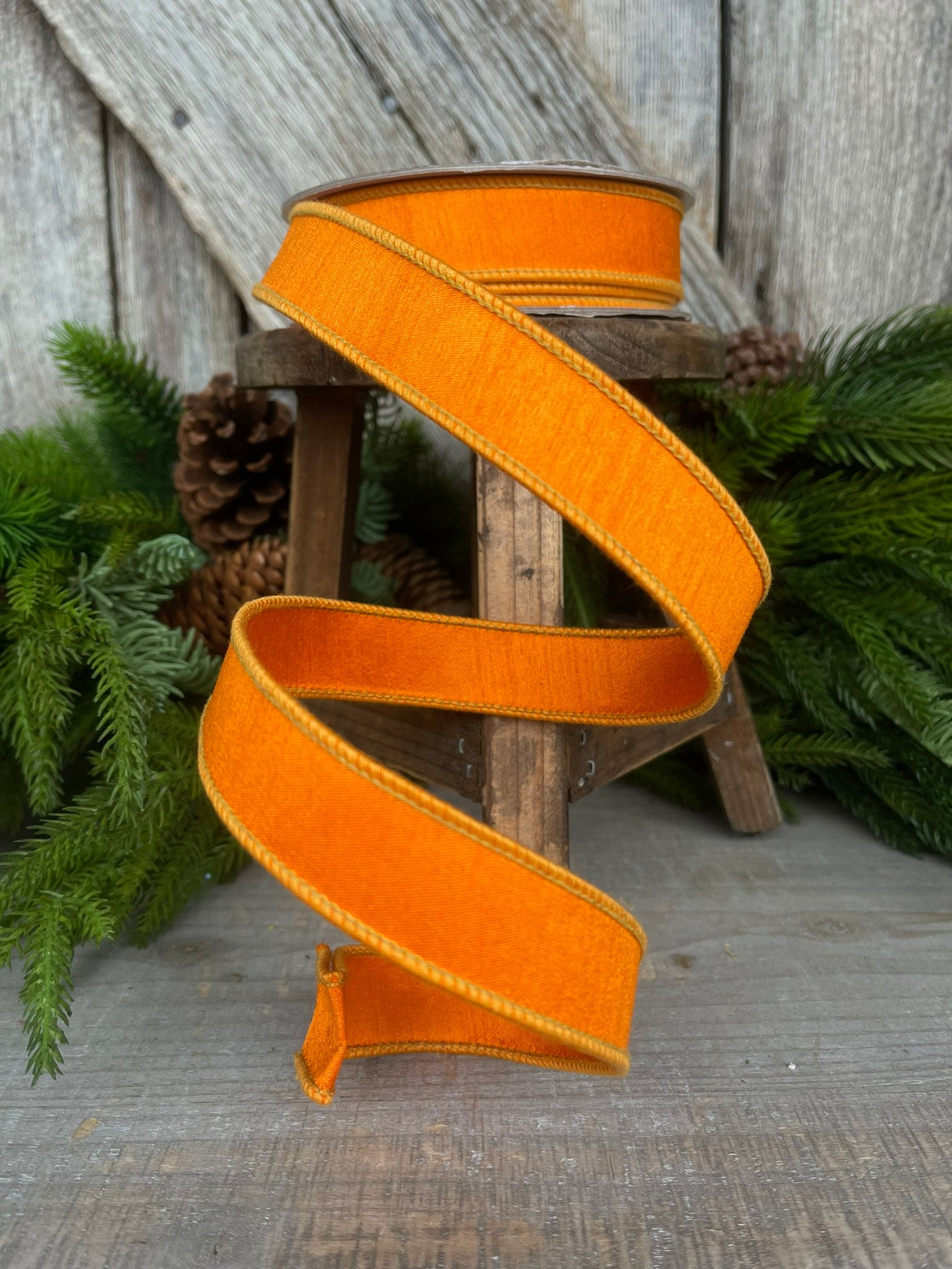 1" Orange Dupion Ribbon, Farrisilk Ribbon, Spring Summer Fall Halloween Ribbon