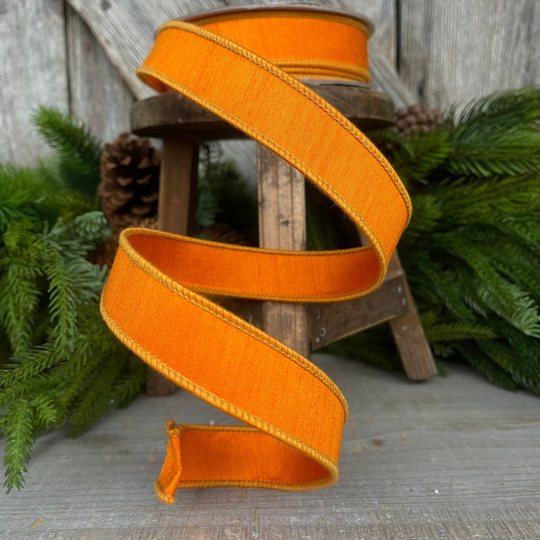 1" Orange Dupion Ribbon, Farrisilk Ribbon, Spring Summer Fall Halloween Ribbon