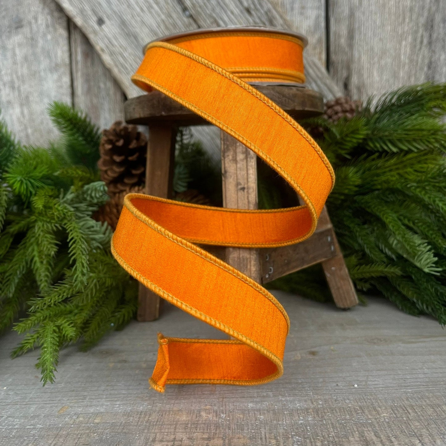 1" Orange Dupion Ribbon, Farrisilk Ribbon, Spring Summer Fall Halloween Ribbon