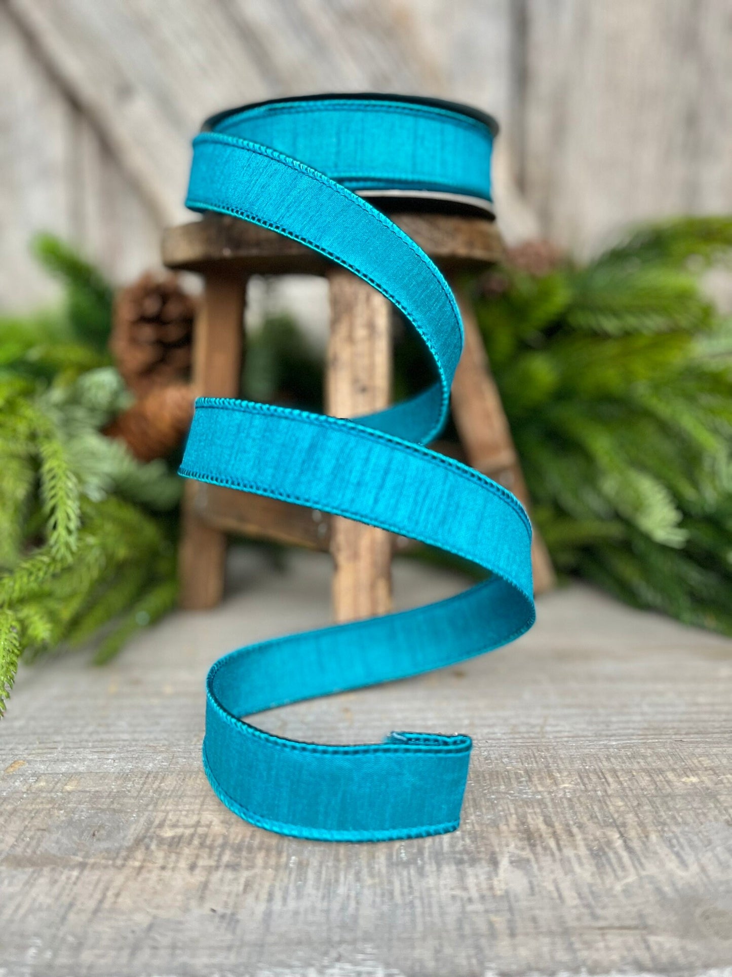 1" Turquoise Dupion Ribbon, Farrisilk ribbon