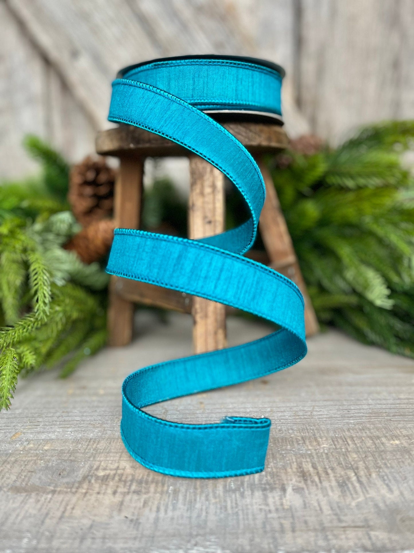 1" Turquoise Dupion Ribbon, Farrisilk ribbon