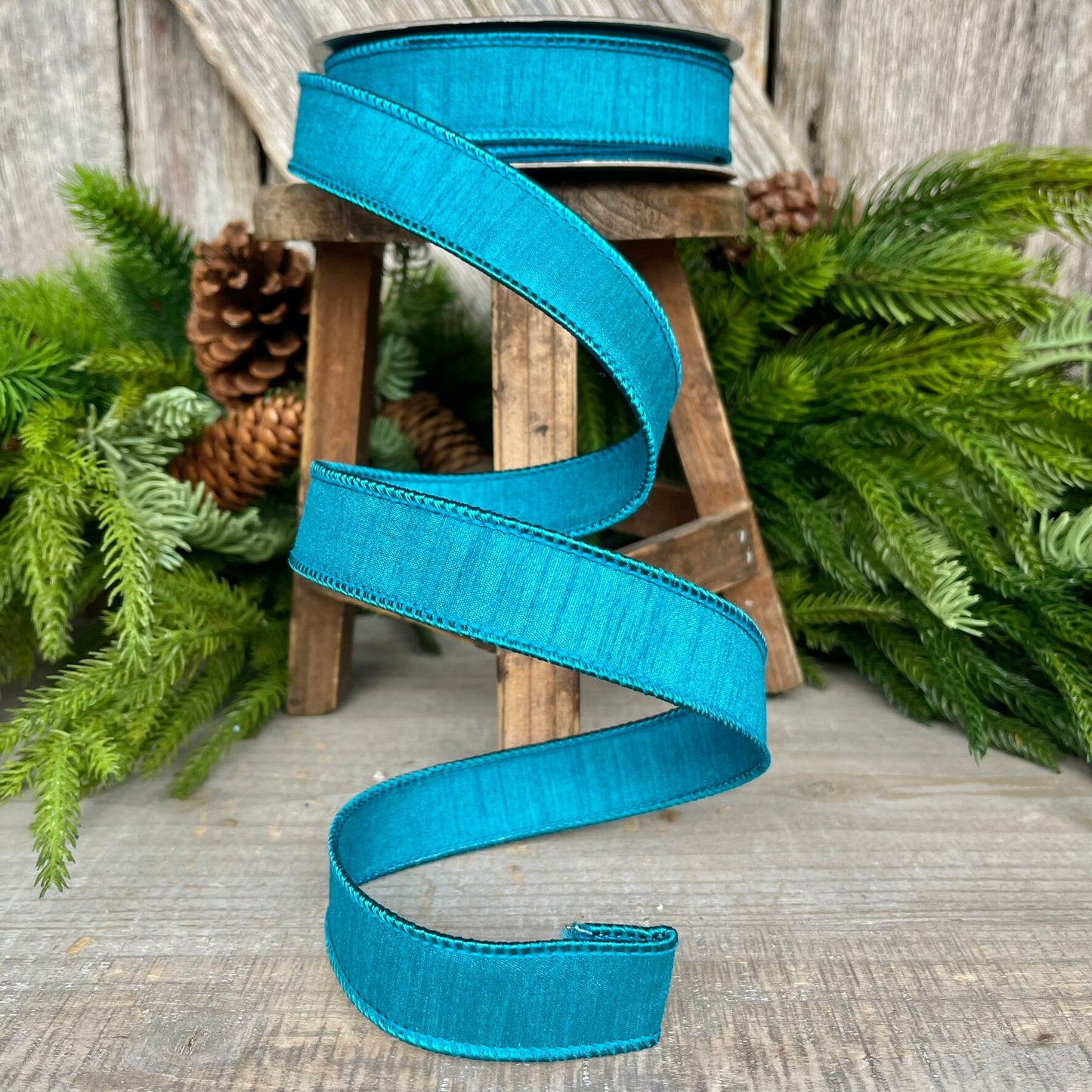 1" Turquoise Dupion Ribbon, Farrisilk ribbon