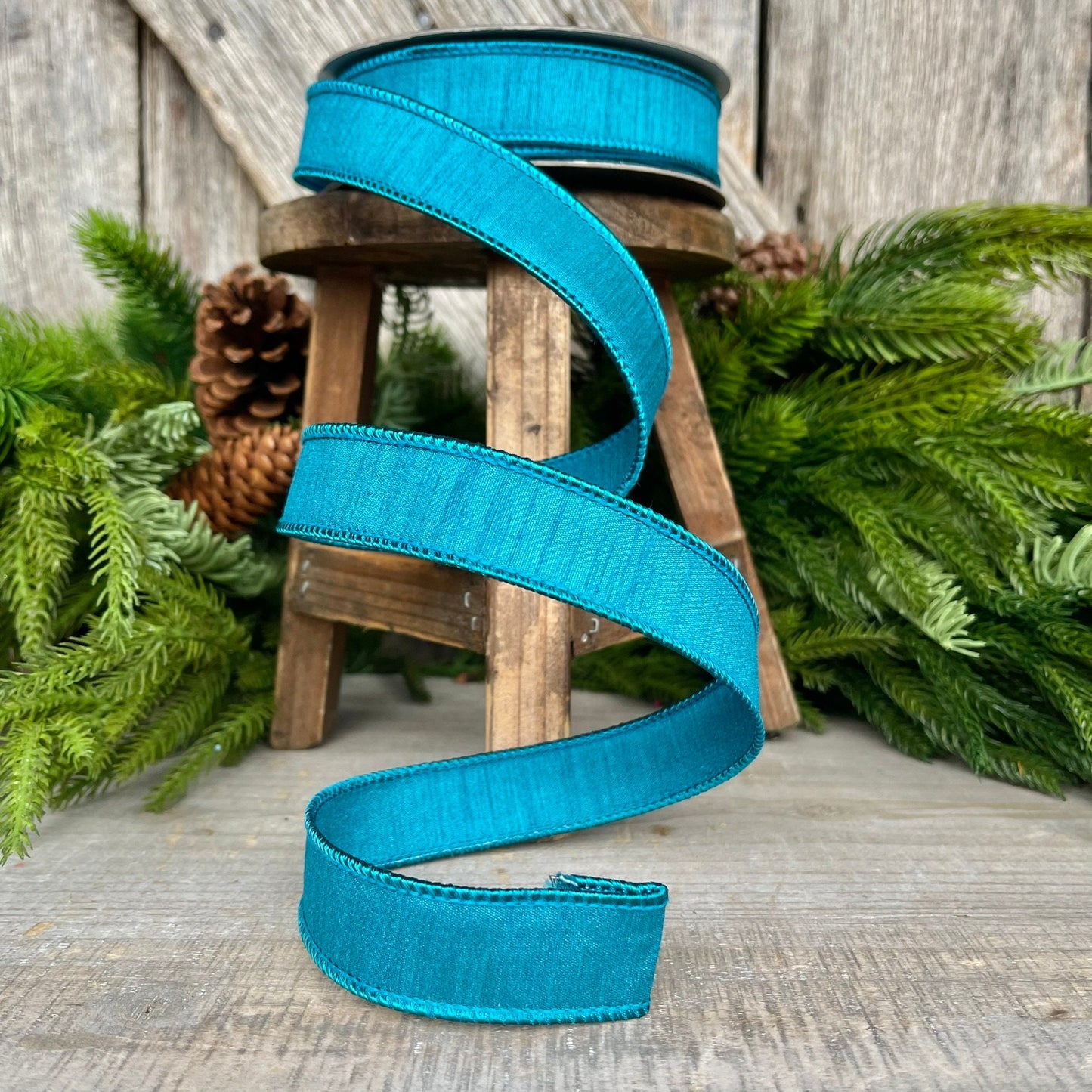1" Turquoise Dupion Ribbon, Farrisilk ribbon