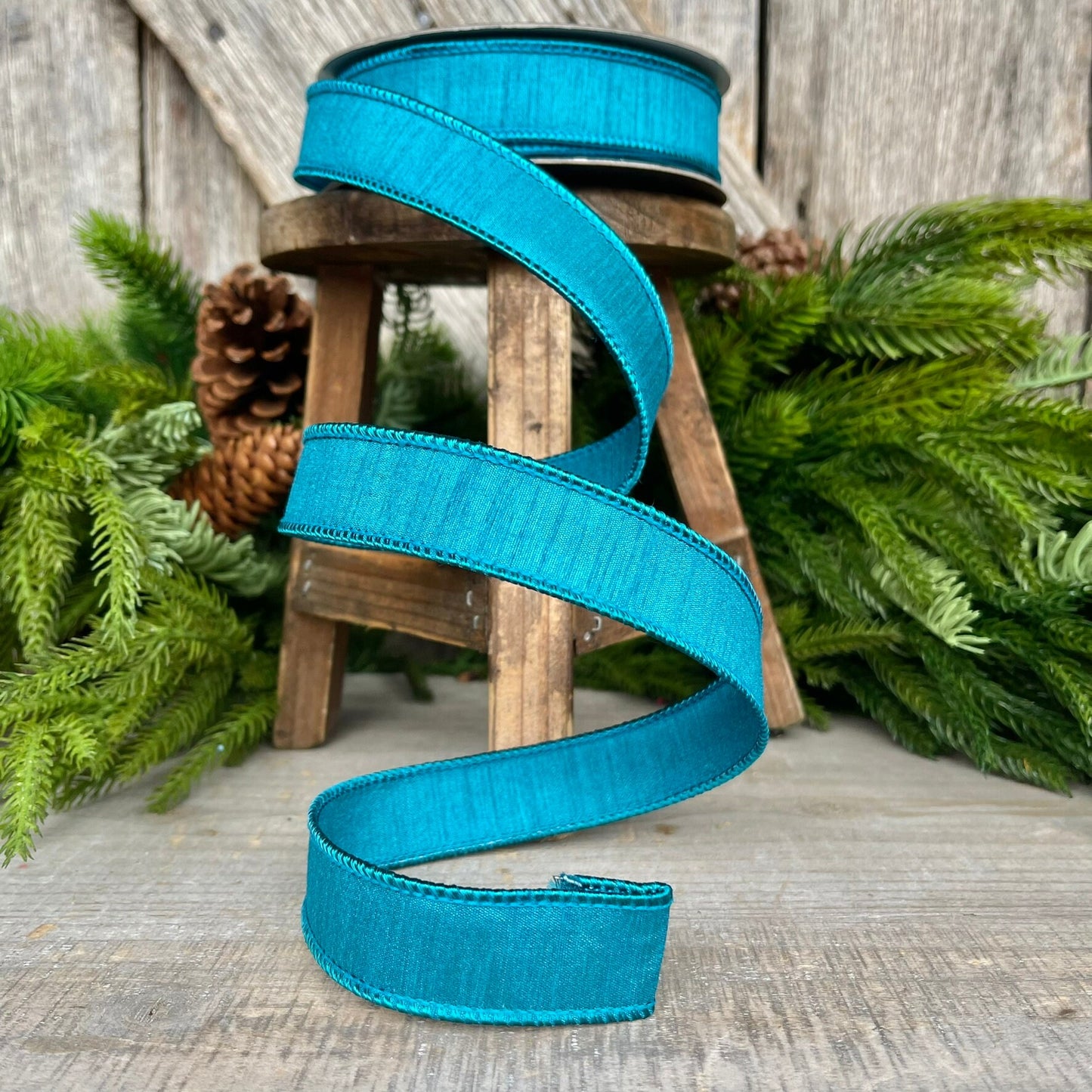 1" Turquoise Dupion Ribbon, Farrisilk ribbon