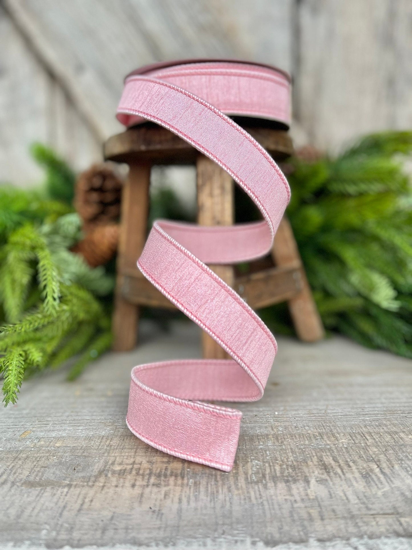 1” Rose Pink Dupion Ribbon, Farrisilk ribbon, wired ribbon