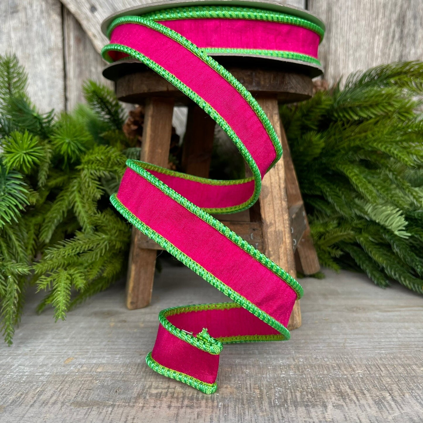 1" Pink Lime Green Ribbon, Farrisilk Ribbon, Hot Pink Ribbon