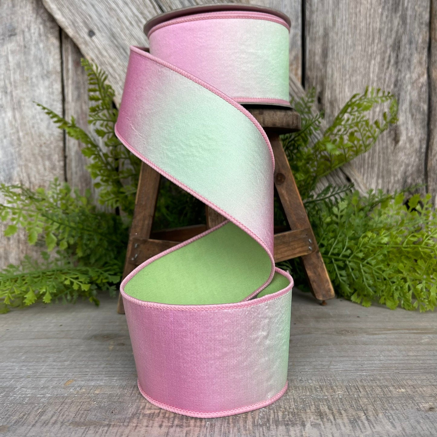 2.5" Pink Green Prismatic Ribbon, Farrisilk RIbbon, Pink Wired RIbbon