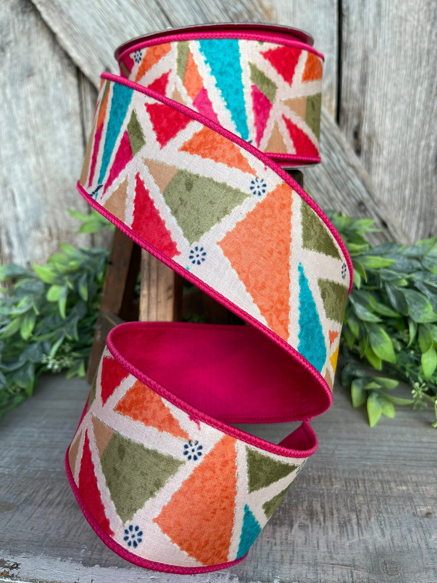 2.5" Vibrant Mosaic Wired Ribbon, Farrisilk Ribbon