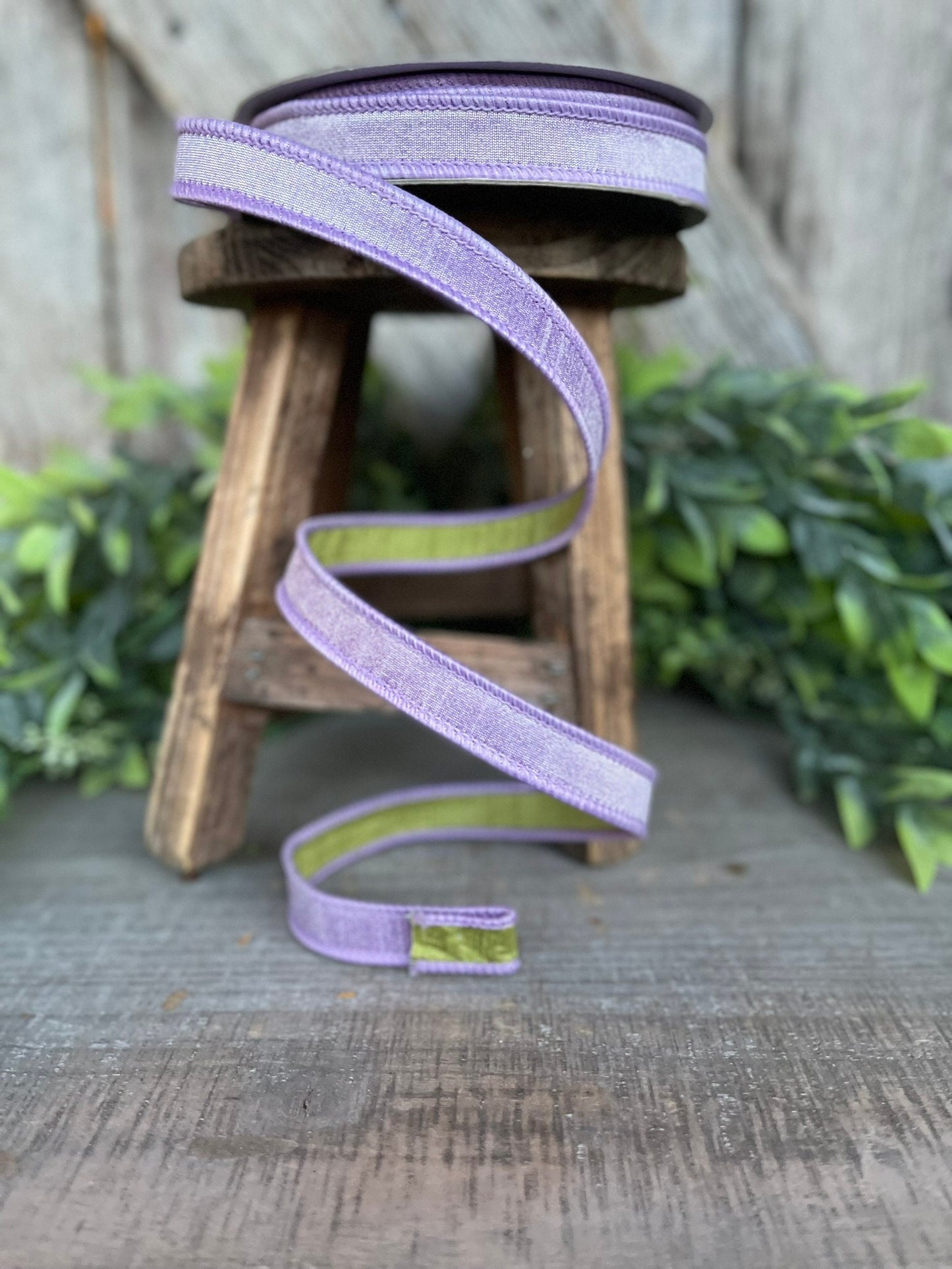 3/4” Lavender Green Ribbon, Farrisilk ribbon, wired ribbon