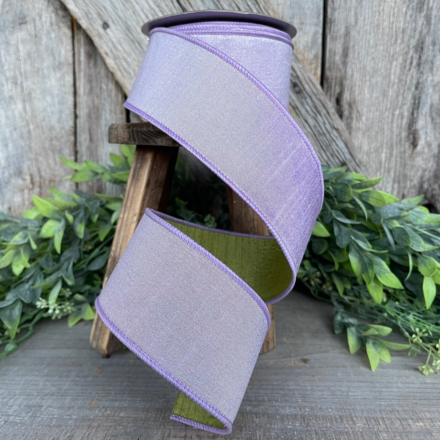 2.5" Lavender Green Ribbon, Farrisilk ribbon, wired ribbon
