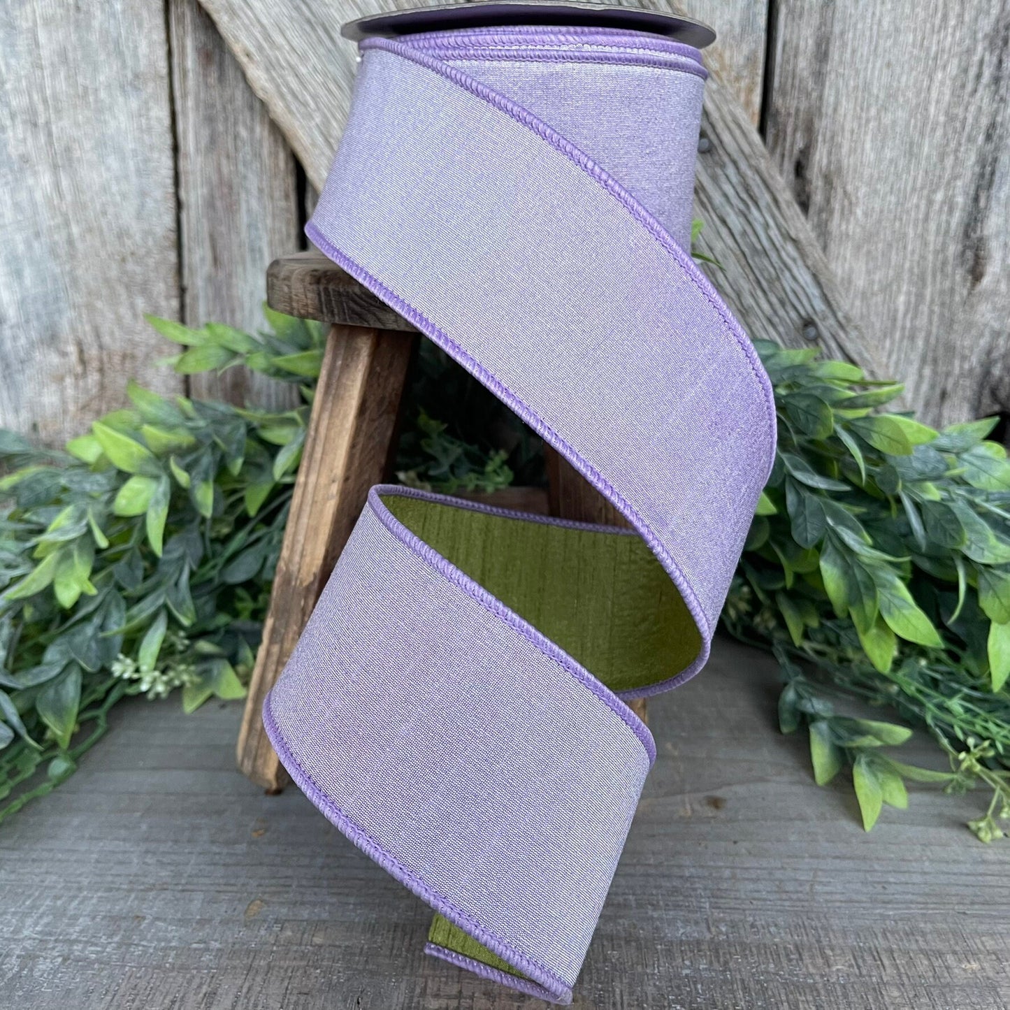 2.5" Lavender Green Ribbon, Farrisilk ribbon, wired ribbon
