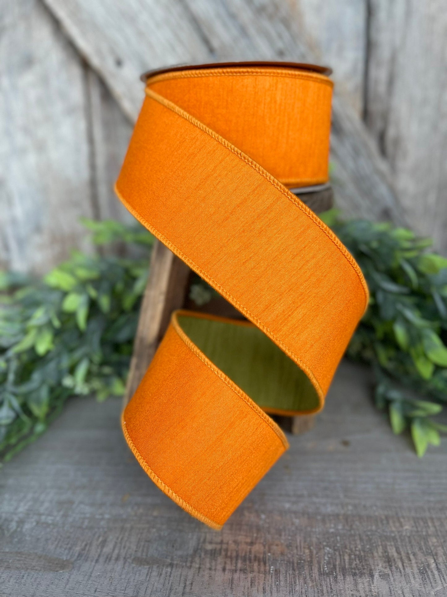 2.5” Orange Green Ribbon, Farrisilk ribbon