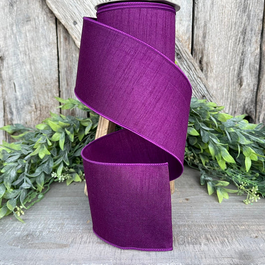 4” Purple Dupion Ribbon, Farrisilk ribbon, wired ribbon