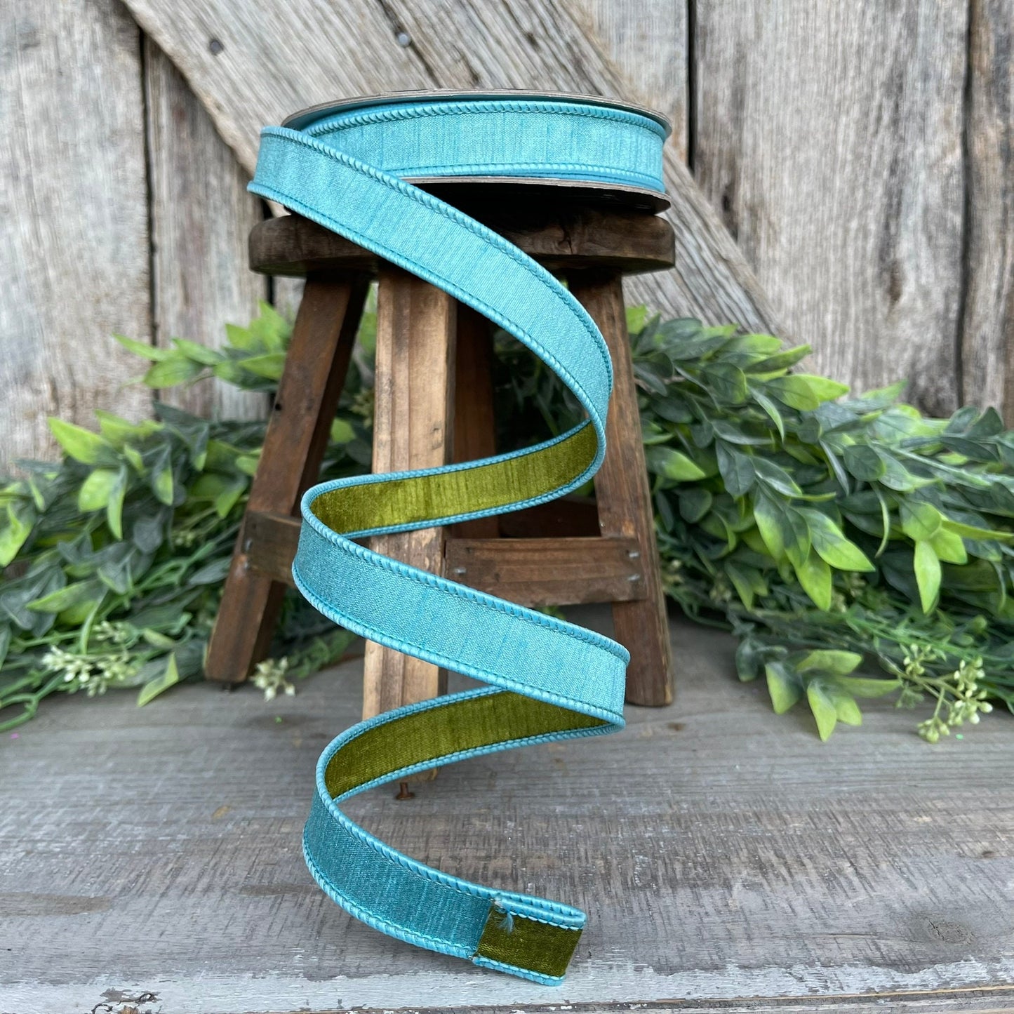 3/4” Light Blue Green Ribbon, Farrisilk ribbon, wired ribbon